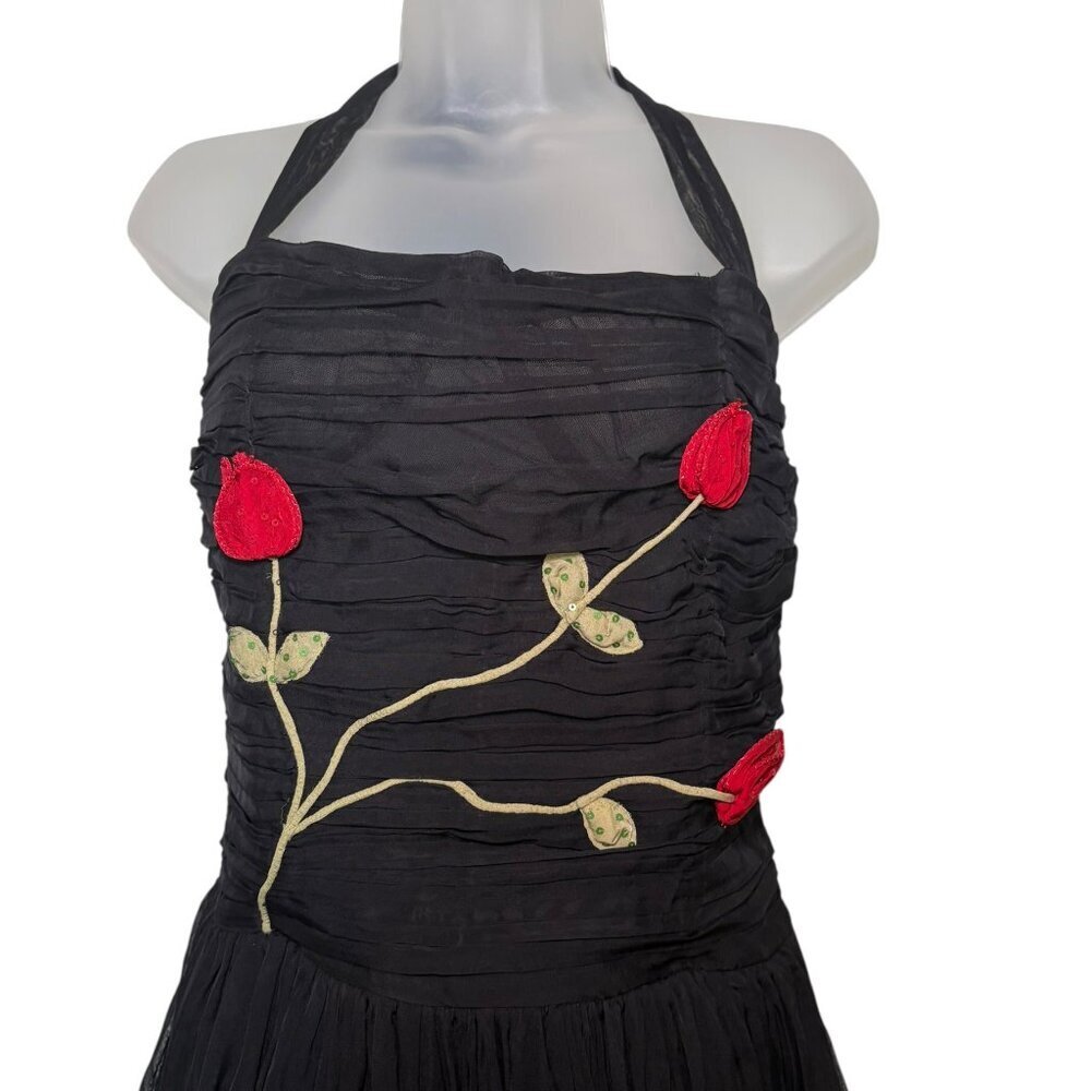 For Love & Lemons Ophelie Organza Maxi Dress NWT Black Floral Halter L - Picture 4 of 7